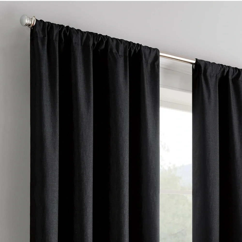 RE Room Essentials 2 Black Thick Room Darkening Blackout Curtains Drapes 84”